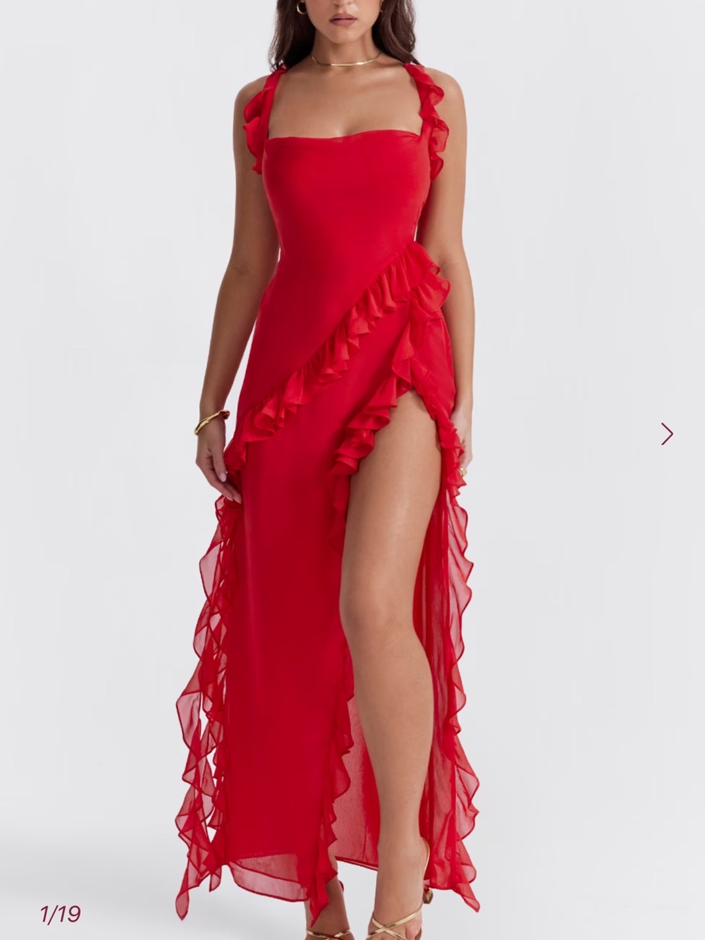 House of CB Red Ruffle-Trim Maxi Dress